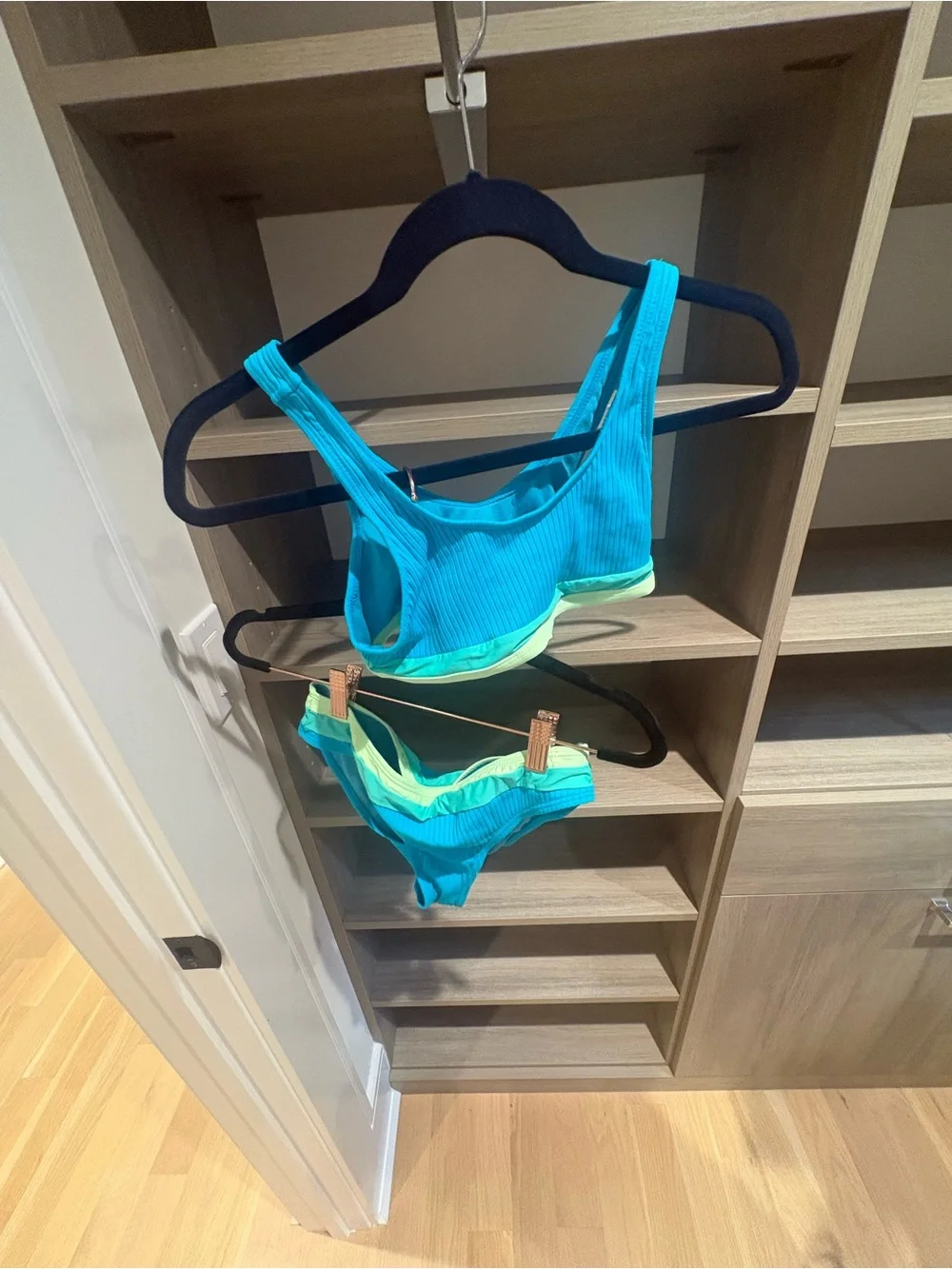 Girls Ribbed Aqua Bikini Set with Lime Trim